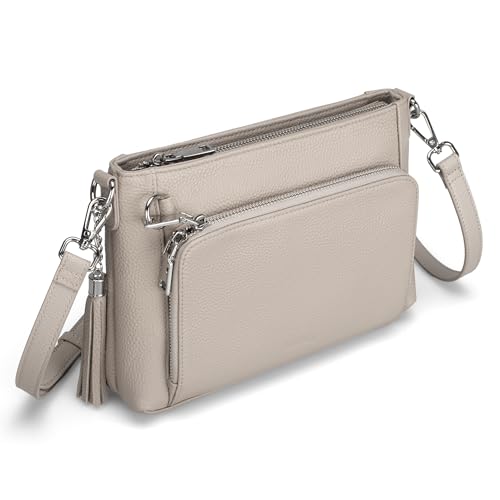befen Echtleder Umhängetasche Damen mit Anti Diebstahl, Crossbody Bag Leder RFID-Blockierung Handytasche zum Umhängen, Handtasche Damen Kleine Tasche mit integrierter Brieftasche, Grau von befen