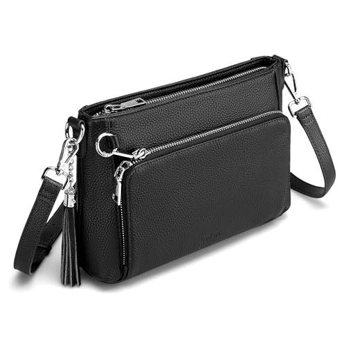 befen Echtleder Umhängetasche Damen mit Anti Diebstahl, Crossbody Bag Leder RFID-Blockierung Handytasche zum Umhängen, Handtasche Damen Kleine Tasche mit integrierter Brieftasche, Schwarz von befen