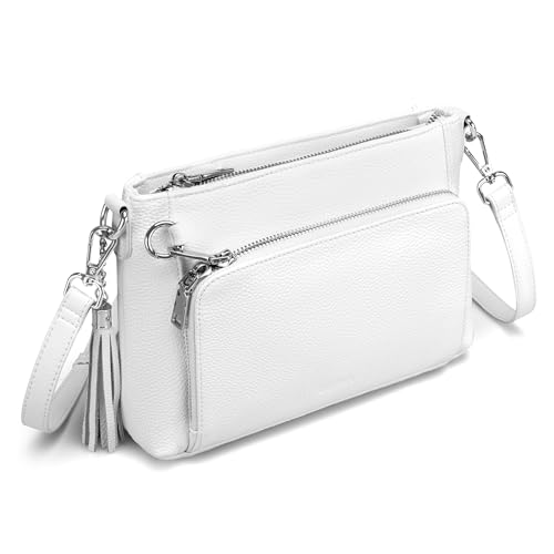 befen Echtleder Handtasche Damen Mittelgroß, Crossbody Bag Leder RFID-Blockierung Handytasche zum Umhängen mit Anti Diebstahl, Kleine Umhängetasche Damen mit Integrierter Geldbörse, weiß von befen