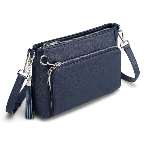 befen Echtleder Umhängetasche Damen mit Anti Diebstahl, Crossbody Bag Leder RFID-Blockierung Handytasche zum Umhängen, Handtasche Damen Kleine Tasche mit integrierter Brieftasche, Marineblau von befen