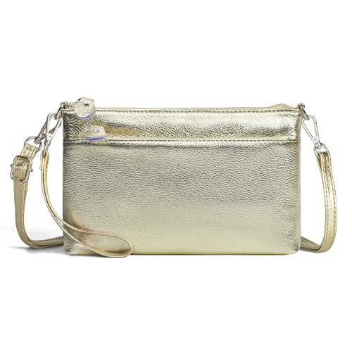 befen Echtleder Handtasche Klein Damen Clutch RFID-Blockierung Umhängetasche Leder Crossbody Bag Damen mit Handgelenkband & Verstellbar Schultergurt, Gold von befen