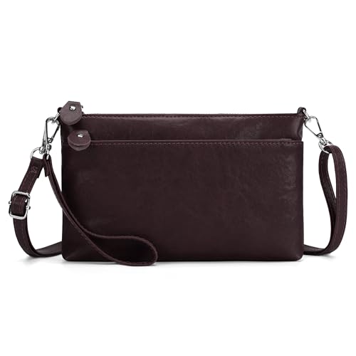 befen Echtleder Handtasche Klein Damen Clutch RFID-Blockierung Umhängetasche Leder Crossbody Bag Damen mit Handgelenkband & Verstellbar Schultergurt, Kaffee von befen
