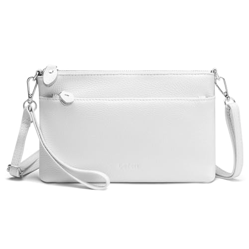 befen Echtleder Handtasche Klein Damen Clutch RFID-Blockierung Umhängetasche Leder Crossbody Bag Damen mit Handgelenkband & Verstellbar Schultergurt, Weiß von befen