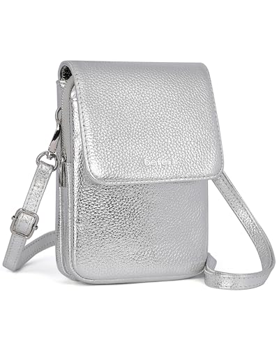 befen Echtleder Handytasche zum Umhängen, RFID-Blockierung Handy Umhängetasche Damen Leder, Handytasche mit Geldbörse zum Umhängen, Crossbody Bag mit Verstellbar Schultergurt, Silber von befen