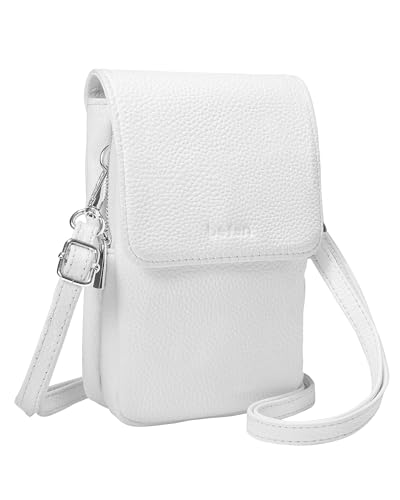 befen Echtleder Handytasche zum Umhängen, RFID-Blockierung Handy Umhängetasche Damen Leder, Handytasche mit Geldbörse zum Umhängen, Crossbody Bag mit Verstellbar Schultergurt, Weiß von befen