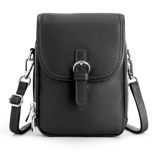 befen Echtleder Handytasche zum Umhängen Damen RFID-Blockierung Handy Umhängetasche Klein Leder Handytasche mit Geldbörse, Crossbody Bag mit Verstellbar Schultergurt und Schlüsselanhänger, Schwarz von befen
