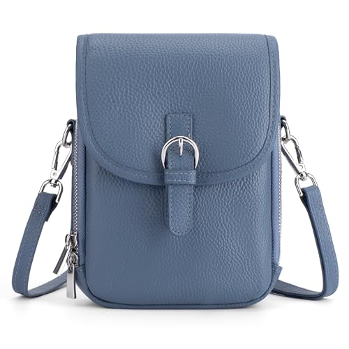 befen Echtleder Handytasche zum Umhängen Damen RFID-Blockierung Handy Umhängetasche Klein Leder Handytasche mit Geldbörse, Crossbody Bag mit Verstellbar Schultergurt und Schlüsselanhänger, Blau von befen
