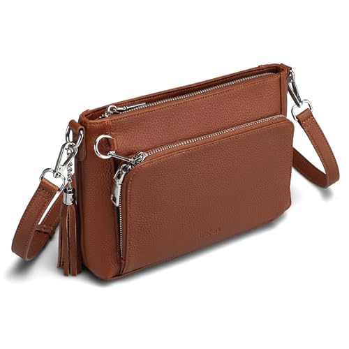 befen Echtleder Umhängetasche Damen mit Anti Diebstahl, Crossbody Bag Leder RFID-Blockierung Handytasche zum Umhängen, Handtasche Damen Kleine Tasche mit integrierter Brieftasche, Braun von befen
