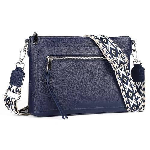 befen Echtleder Umhängetasche Damen Mittelgroß, Crossbody Bag Leder Handytasche zum Umhängen, Moderne Kleine Handtasche Damen mit Verstellbar Breitem Gurt, Blau von befen