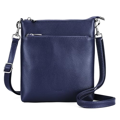 befen Echtleder Umhängetasche Damen Mittelgroß, Handtasche Damen Leder mit Handyfach, Klein Crossbody Bag Handytasche zum Umhängen mit Verstellbar Abnehmbar Schultergurt, Blau von befen