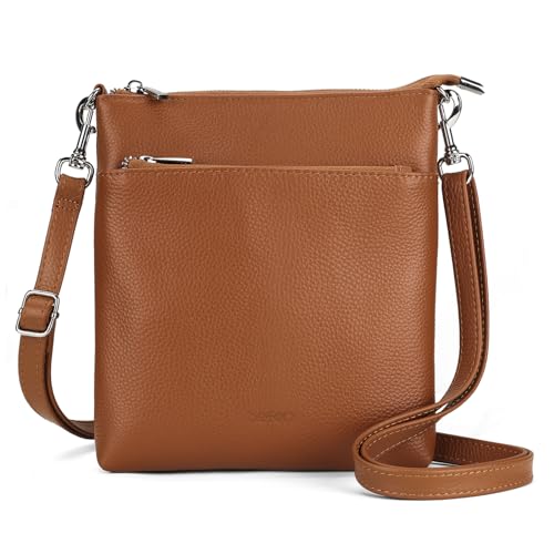 befen Echtleder Umhängetasche Damen Mittelgroß, Handtasche Damen Leder mit Handyfach, Klein Crossbody Bag Handytasche zum Umhängen mit Verstellbar Abnehmbar Schultergurt, Braun von befen