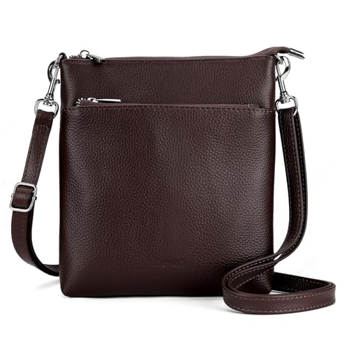 befen Echtleder Umhängetasche Damen Mittelgroß, Handtasche Damen Leder mit Handyfach, Klein Crossbody Bag Handytasche zum Umhängen mit Verstellbar Abnehmbar Schultergurt, Kaffee Braun von befen