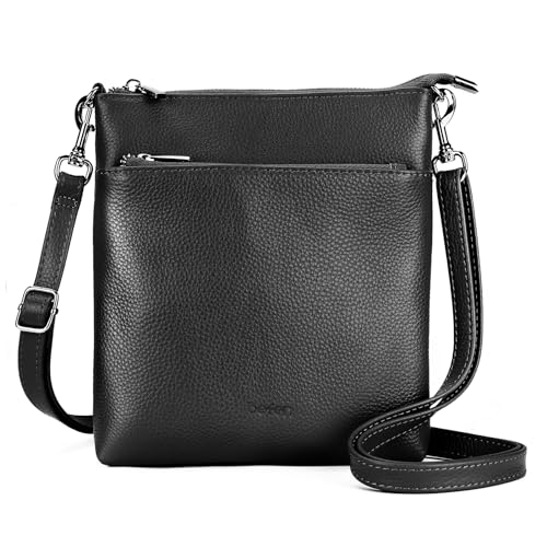 befen Echtleder Umhängetasche Damen Mittelgroß, Handtasche Damen Leder mit Handyfach, Klein Crossbody Bag Handytasche zum Umhängen mit Verstellbar Abnehmbar Schultergurt, Schwarz von befen