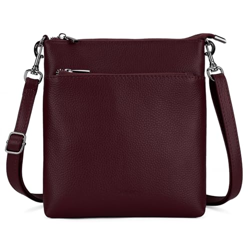 befen Echtleder Umhängetasche Damen Mittelgroß, Handtasche Damen Leder mit Handyfach, Klein Crossbody Bag Handytasche zum Umhängen mit Verstellbar Abnehmbar Schultergurt, Weinrot von befen