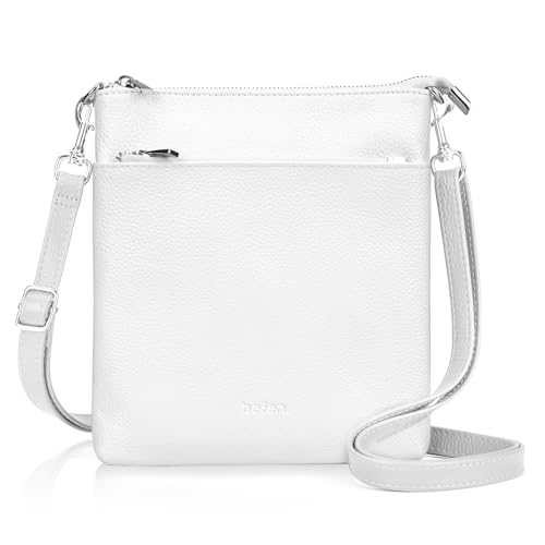 befen Echtleder Umhängetasche Damen Mittelgroß, Handtasche Damen Leder mit Handyfach, Klein Crossbody Bag Handytasche zum Umhängen mit Verstellbar Abnehmbar Schultergurt, Weiß von befen
