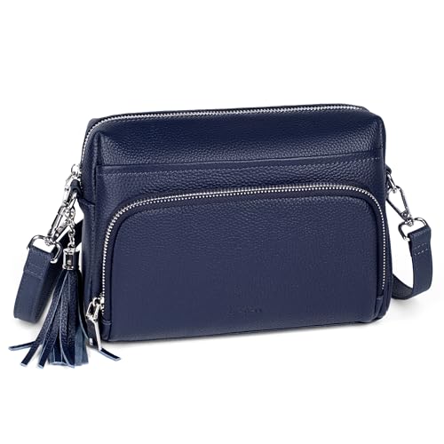 befen Echtleder Handtasche Damen Umhängetasche Kleine, Crossbody Bag Leder RFID-Blockierung Handytasche zum Umhängen, Schultertasche Damen mit Integrierter Brieftasche, Marineblau von befen
