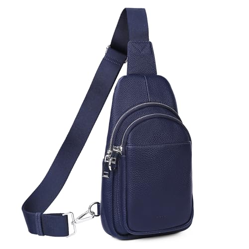befen Echtleder Brusttasche Damen Klein, Leder Sling Bag Diebstahlsicher Crossbody Bag Damen RFID-Blockierung Schulterrucksack Vielseitige Umhängetasche für Reisen Sport Arbeiten Einkaufen, Marineblau von befen