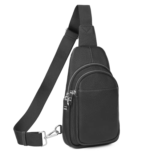befen Echtleder Brusttasche Damen Klein, Leder Sling Bag Diebstahlsicher Crossbody Bag Damen RFID-Blockierung Schulterrucksack Vielseitige Umhängetasche für Reisen Sport Arbeiten Einkaufen, Schwarz von befen