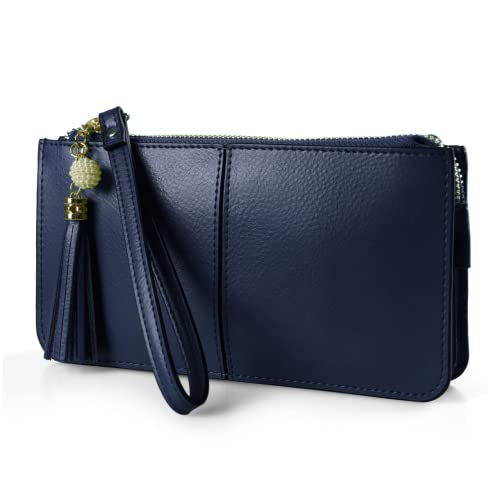 befen Handgelenktasche Damen, Echtes Leder Clutch-Geldbörse mit Kartenfächern und Handgelenkband für Weihnachten Phone 8 Plus, Marineblau von befen