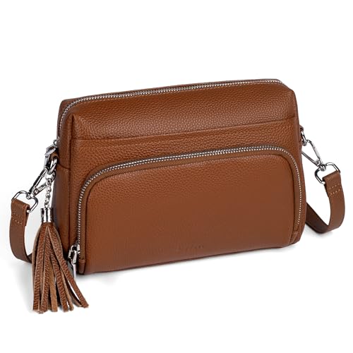 befen Echtleder Handtasche Damen Umhängetasche Kleine, Crossbody Bag Leder RFID-Blockierung Handytasche zum Umhängen, Schultertasche Damen mit Integrierter Brieftasche, Braun von befen