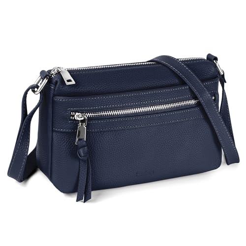 befen Echtleder Handtasche Damen Mittelgroß, Crossbody Bag Leder RFID-Blockierung Handytasche zum Umhängen, Moderne Kleine Umhängetasche Damen mit Verstellbar Schultergurt, Blau von befen