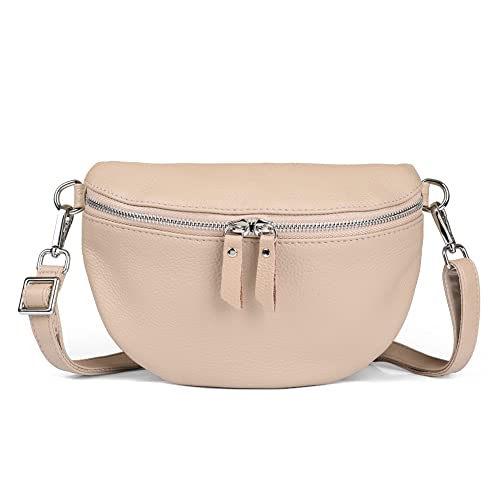 befen Kleine Umhängetasche Damen, Echtleder Gürteltasche Damen mit Verstellbarem Schultergurt und Reißverschluss Bauchtasche Damen Stylisch für Frauen Weihnachten, Nude von befen