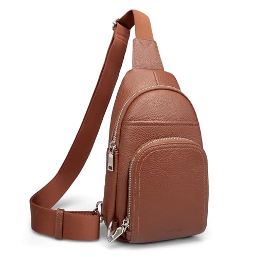 befen Kleine Umhängetasche aus echtem Leder für Damen, Diebstahlschutz, Brusttasche, Geldbörse mit integrierter RFID-Geldbörse, Cognac-Braun, Umhängetasche von befen