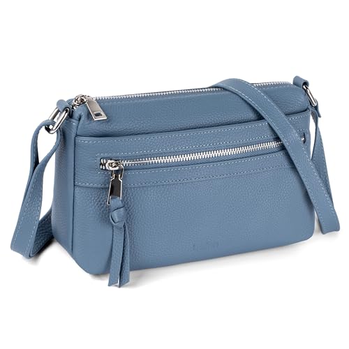 befen Echtleder Handtasche Damen Mittelgroß, Crossbody Bag Leder RFID-Blockierung Handytasche zum Umhängen, Moderne Kleine Umhängetasche Damen mit Verstellbar Schultergurt, Hellblau von befen