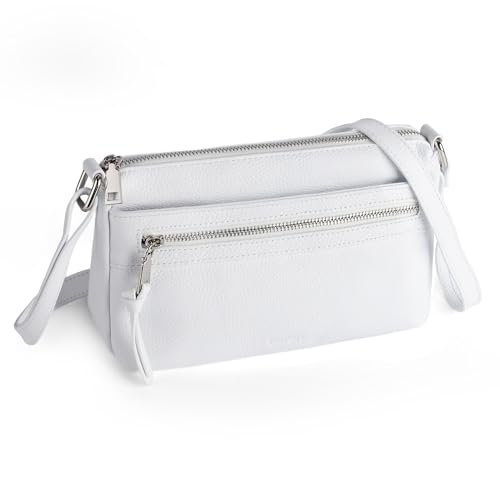 befen Echtleder Handtasche Damen Mittelgroß, Crossbody Bag Leder RFID-Blockierung Handytasche zum Umhängen, Moderne Kleine Umhängetasche Damen mit Verstellbar Schultergurt, Weiß von befen