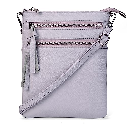 befen Kleine Umhängetasche aus echtem Leder für Damen, trendige Reise-Schulter-Handtasche mit mehreren Reißverschlusstaschen, Distel, Small, Kleine Umhängetasche aus Leder von befen