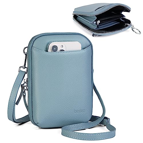 befen Kleine Umhängetasche für Damen, echtes Leder Phone 14/15 Pro Handy Umhängetasche, Cross-Body-Handy-Geldbörse, Mini-Schultertaschen, Damen-Handtaschen, Graublau von befen