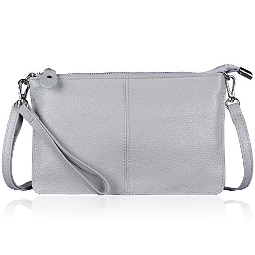 befen Leder-Clutch mit Handgelenk, Geldbörse, kleine Umschlag, Crossbody-Tasche für Damen, Neutralgrau, Small von befen