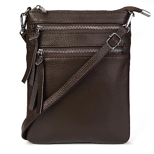 befen Small Leather Crossbody Purses for Women, Multi Pocket Cross Body Bag Zipper Purse and Handbags, Functional Slim Shoulder Bag with Adjustable Long Strap (Deep Coffee) von befen