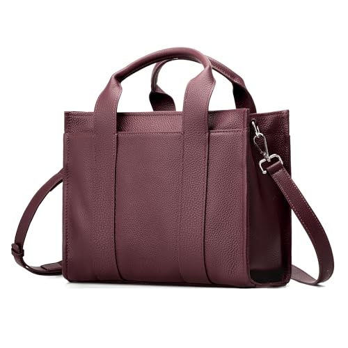 befen The Essential Kleine Tragetasche aus echtem Leder für Damen mit Reißverschluss, Designer-Umhängetasche für Damen, Burgunder, Einheitsgröße von befen