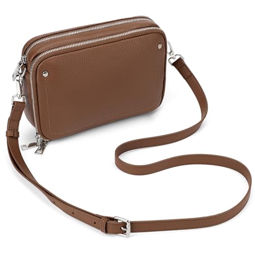 befen Umhängetasche aus echtem Leder, RFID-blockierend, kleine Umhängetasche für Damen, Handtaschen mit Kartenfächern, Cognac-Braun von befen