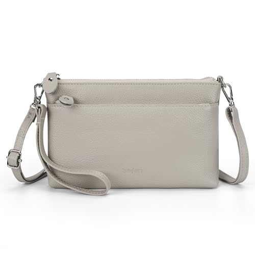 befen Echtleder Handtasche Klein Damen Clutch RFID-Blockierung Umhängetasche Leder Crossbody Bag Damen mit Handgelenkband & Verstellbar Schultergurt, Grau von befen