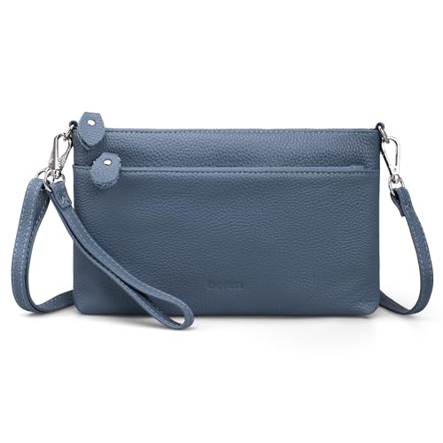 befen Echtleder Handtasche Klein Damen Clutch RFID-Blockierung Umhängetasche Leder Crossbody Bag Damen mit Handgelenkband & Verstellbar Schultergurt, Blau von befen