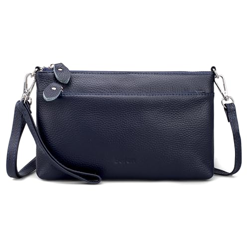 befen Echtleder Handtasche Klein Damen Clutch RFID-Blockierung Umhängetasche Leder Crossbody Bag Damen mit Handgelenkband & Verstellbar Schultergurt, Marineblau von befen