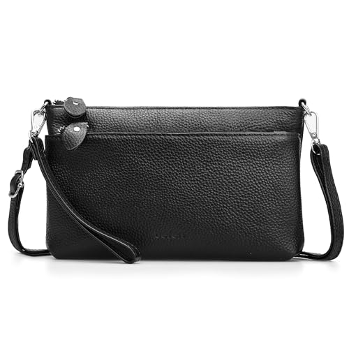 befen Echtleder Handtasche Klein Damen Clutch RFID-Blockierung Umhängetasche Leder Crossbody Bag Damen mit Handgelenkband & Verstellbar Schultergurt, Schwarz von befen