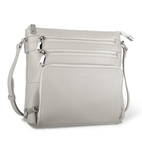 befen Umhängetasche aus echtem Leder für Damen, Schultertaschen, kleine Handtaschen für Damen, mit RFID-blockierender, integrierter Geldbörse, grau von befen