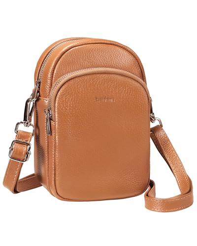 befen Umhängetasche aus echtem Leder für Damen, kleine Crossbody-Tasche für Mädchen, multifunktionale Umhängetasche für Damen, mit RFID-blockierenden Kartenfächern, Cognac-Braun von befen