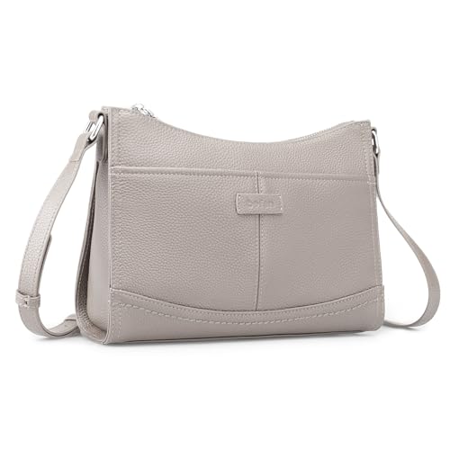 befen Umhängetasche aus echtem Leder für Damen, kleine Geldbörse mit integrierter RFID-blockierender Geldbörse, Anti-Diebstahl-Handtaschen, Beige Grau von befen