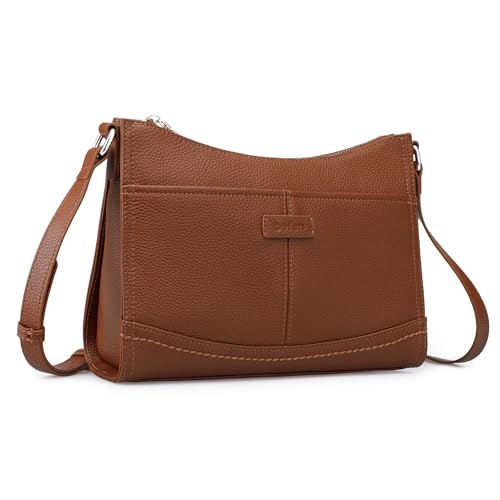 befen Umhängetasche aus echtem Leder für Damen, kleine Geldbörse mit integrierter RFID-blockierender Geldbörse, Anti-Diebstahl-Handtaschen, Cognac-Braun von befen