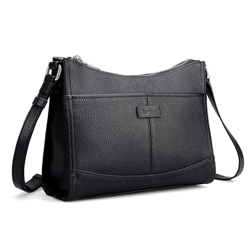 befen Umhängetasche aus echtem Leder für Damen, kleine Geldbörse mit integrierter RFID-blockierender Geldbörse, Anti-Diebstahl-Handtaschen, Schwarz von befen