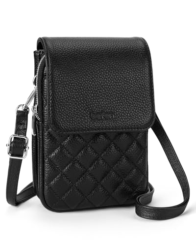 befen Umhängetasche aus echtem Leder für Damen, kleine Handy-Tasche mit RFID-blockierender, multifunktionaler Handytasche mit verstellbarem Riemen, Rautensteppung von befen