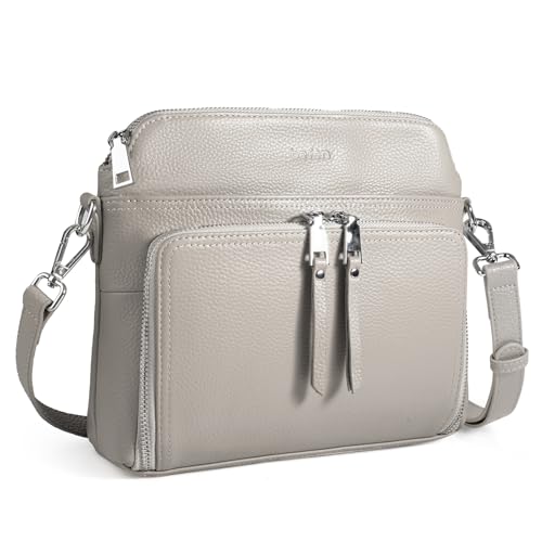 befen Echtleder Handtasche Damen Kleine Umhängetasche RFID-Blockierung Leder Crossbody Bag mit Verstellbar Abnehmbar Schultergurt Grau von befen