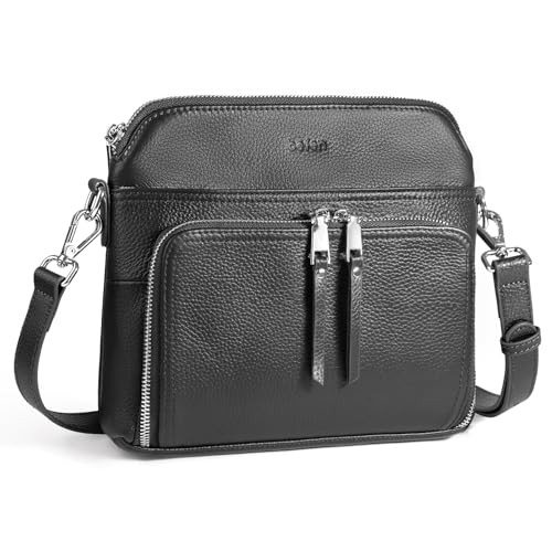 befen Echtleder Handtasche Damen Kleine Umhängetasche RFID-Blockierung Leder Crossbody Bag mit Verstellbar Abnehmbar Schultergurt, Schwarz von befen