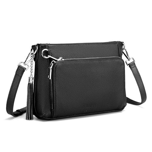 befen Umhängetasche aus echtem Leder für Damen, kleine Umhängetaschen, Diebstahlschutz, Damen-Handtaschen mit RFID-blockierender, integrierter Geldbörse, Schwarz von befen