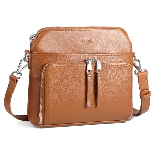 befen Umhängetasche aus echtem Leder für Damen, kleine Umhängetaschen, RFID-Handytasche, Damen-Handtaschen mit integrierter Geldbörse, Cognac-Braun von befen