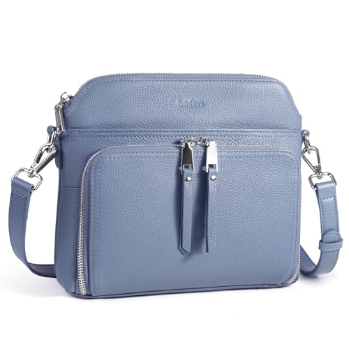 befen Umhängetasche aus echtem Leder für Damen, kleine Umhängetaschen, RFID-Handytasche, Damen-Handtaschen mit integrierter Geldbörse, grau/blau von befen